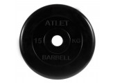 Диск обрезиненный d51мм MB Barbell Atlet 15кг черный MB-AtletB51-15