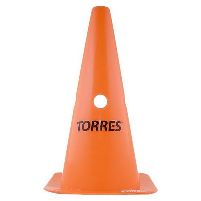 Конус тренировочный Torres TR1009, высота 30 см, с отверстиями для штанги, пластмасса, оранжевый 800_800