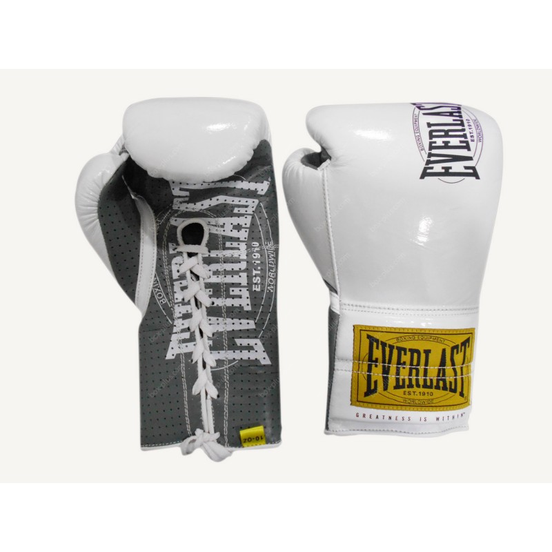 Боксерские перчатки Everlast боевые 1910 Classic 10 oz белый P00001667 800_800