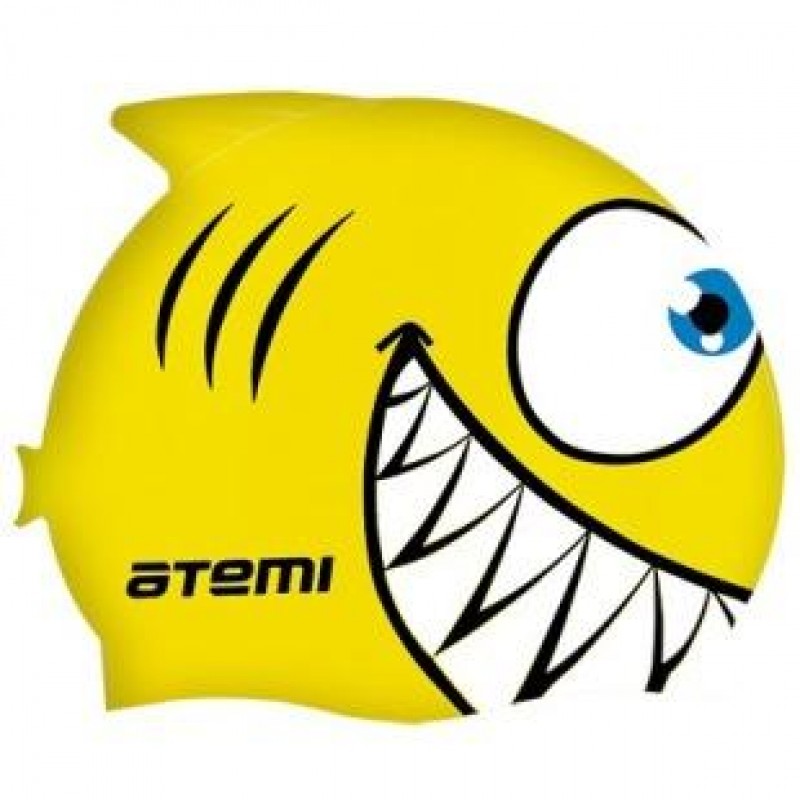 Шапочка для плавания Atemi FC201 силикон, рыбка желтый 800_800