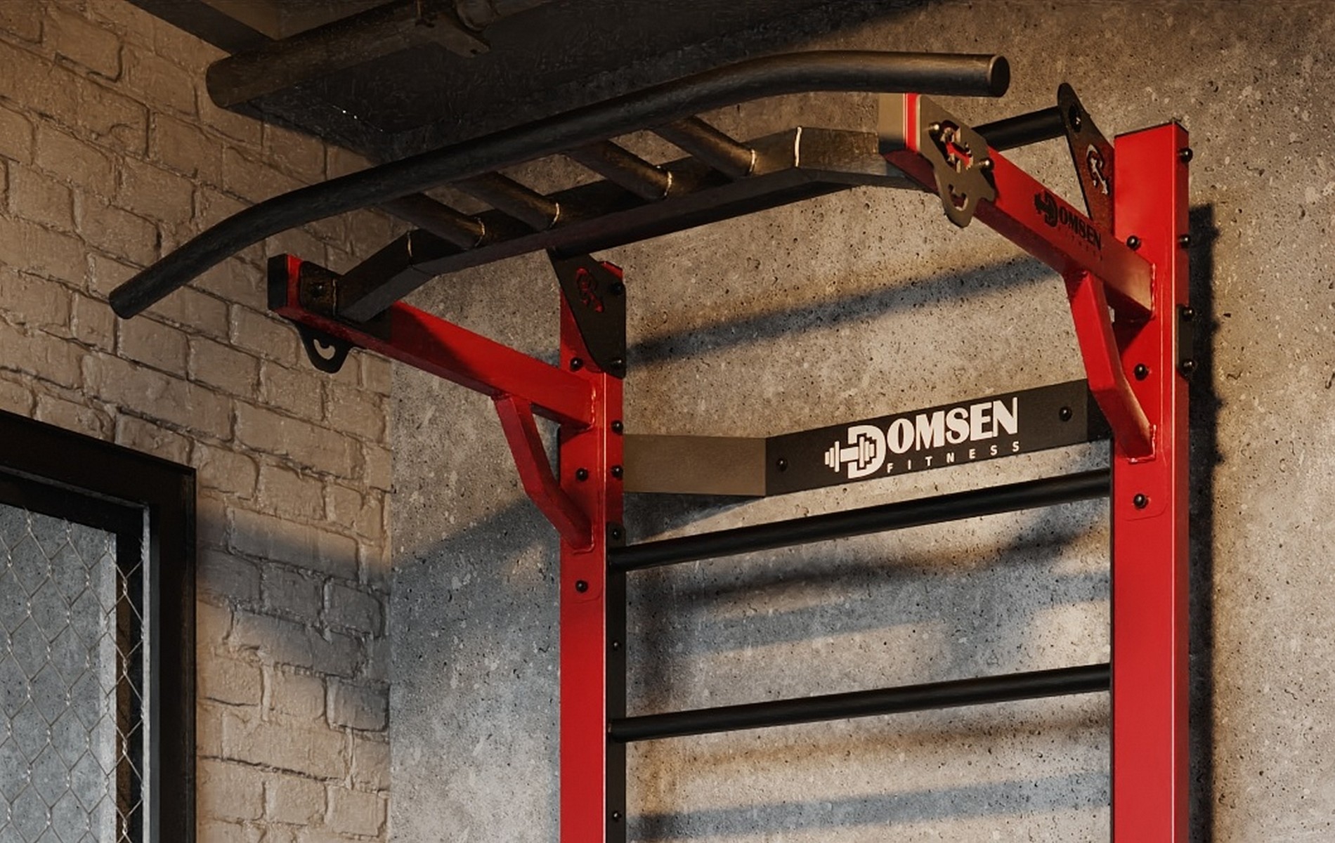 Профессиональная шведская стенка с брусьями и турником Domsen Fitness Ds46R Red 1900_1200