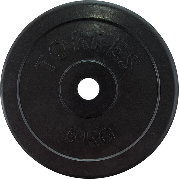 Диск обрезиненный Torres 5 кг PL50705, d.25мм, черный 700_700