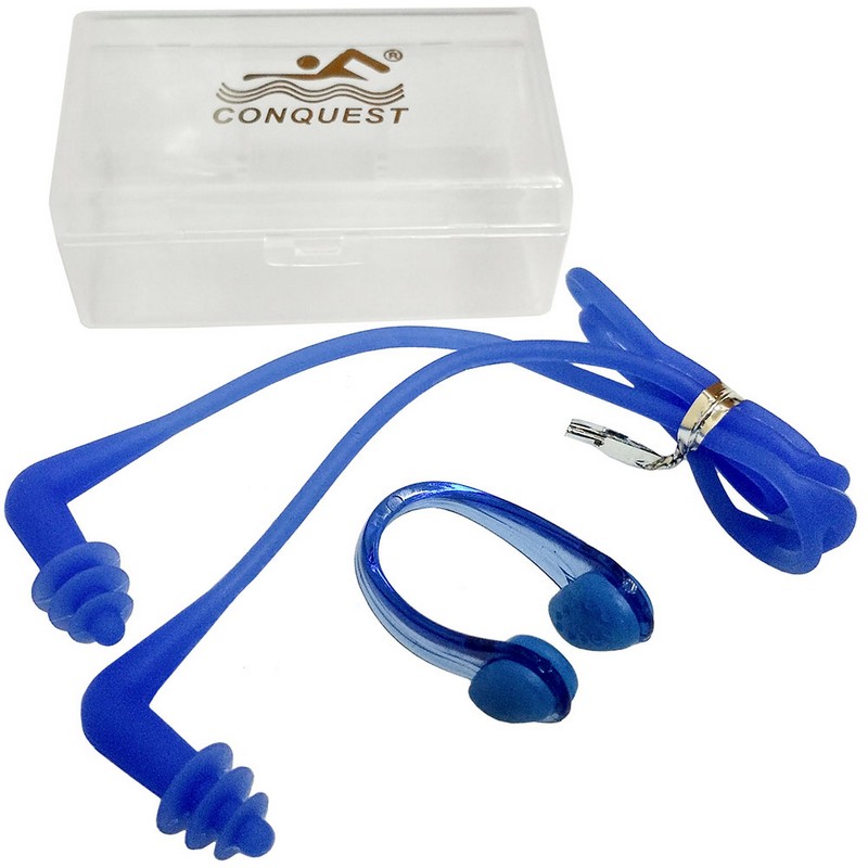 Комплект для плавания беруши и зажим для носа Sportex C33555-1 синие 800_800